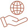 an icon of a hand with an internet symbol floating above